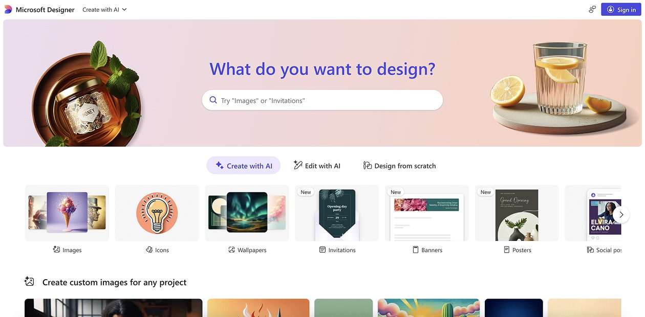 Microsoft Designer screen