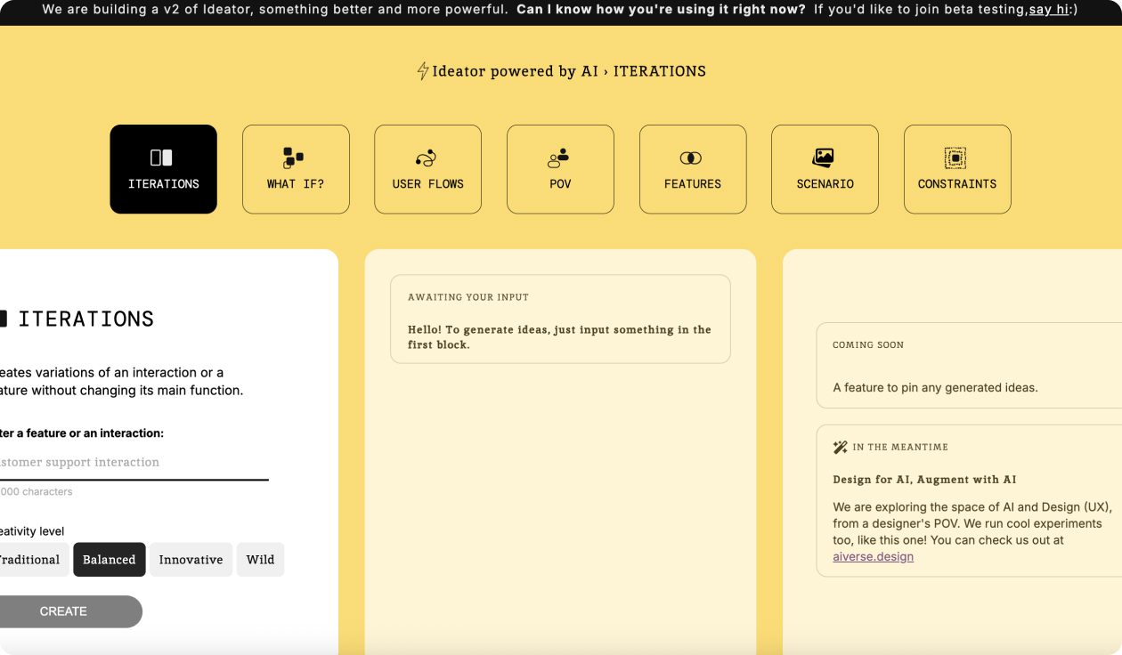 ideator design screen